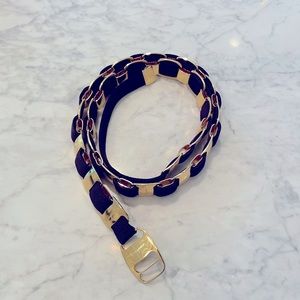 Ferragamo black grosgrain and gold belt